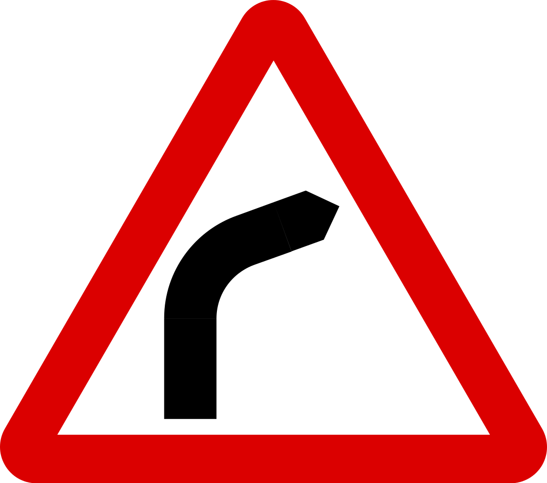 Bend to the right ahead (left if symbol is reversed)